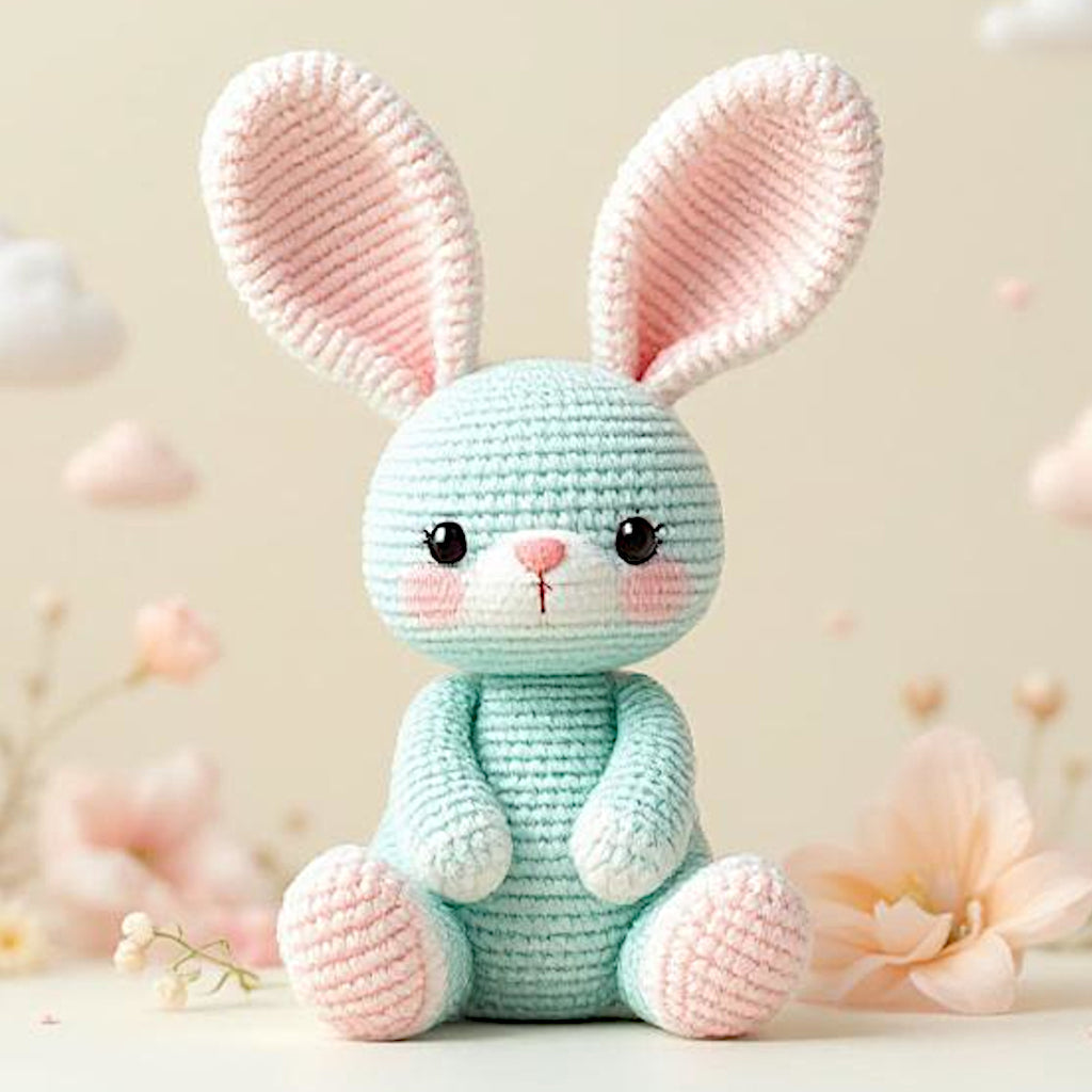 gatto amigurumi dentro un cesto pieno di gomitoli