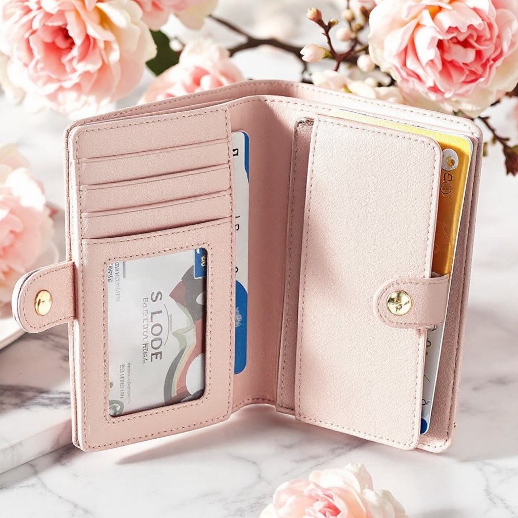 modella con borsa di pelle dentro un negozio