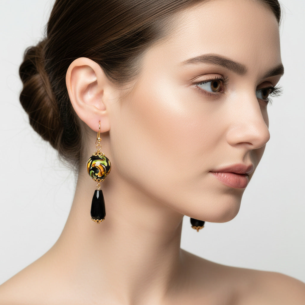 orecchini donna in pietre dure e sfere di ceramica