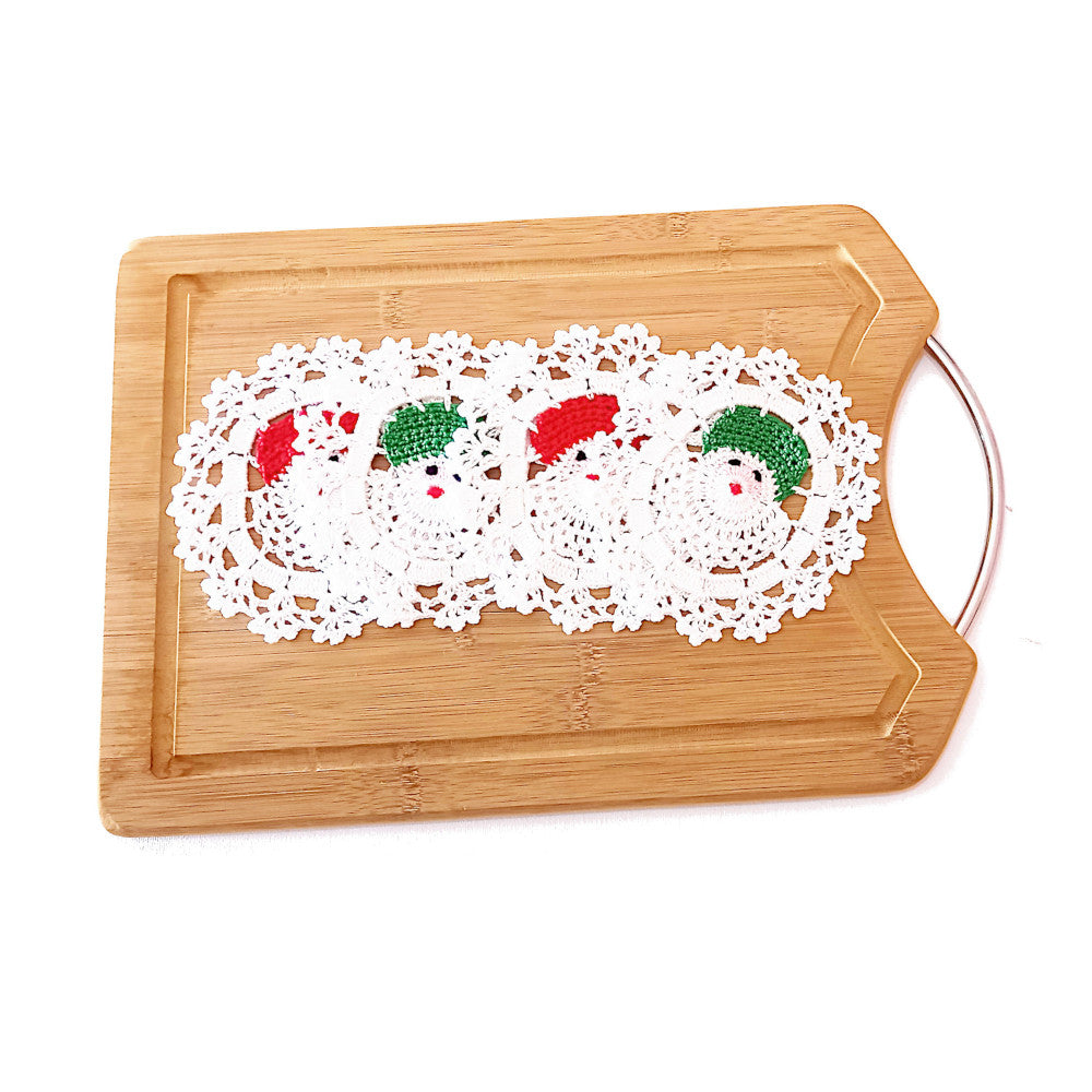 4 PZ - Sottobicchiere bianco con Babbo Natale ad uncinetto 13 cm