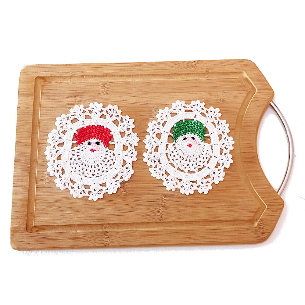 4 PZ - Sottobicchiere bianco con Babbo Natale ad uncinetto 13 cm