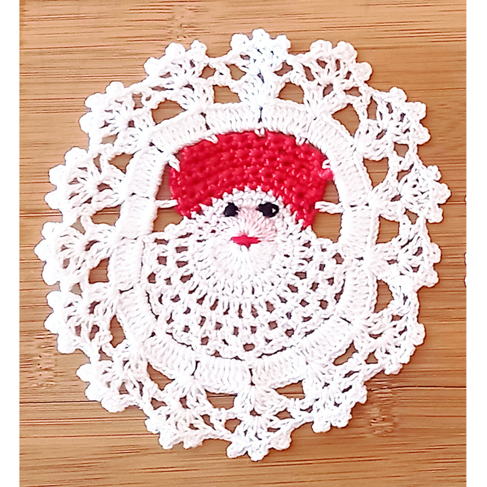 4 PZ - Sottobicchiere bianco con Babbo Natale ad uncinetto 13 cm