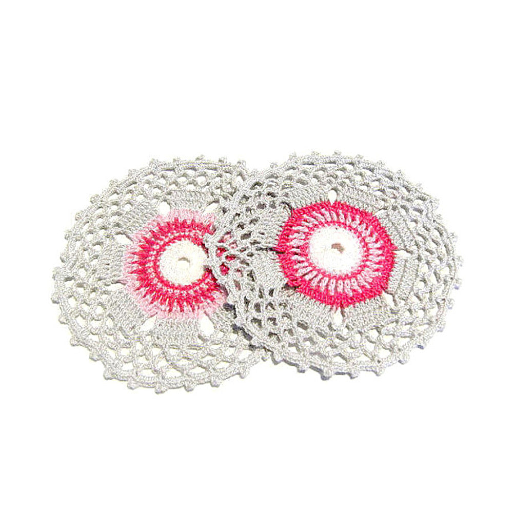 6 PZ - Sottobicchiere rosa grigio e fucsia ad uncinetto 11.5 cm