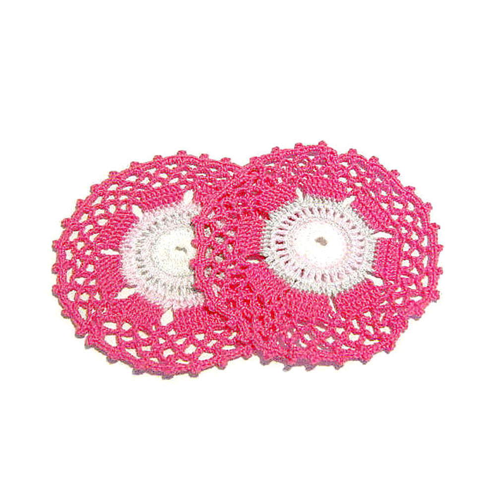 6 PZ - Sottobicchiere rosa grigio e fucsia ad uncinetto 11.5 cm