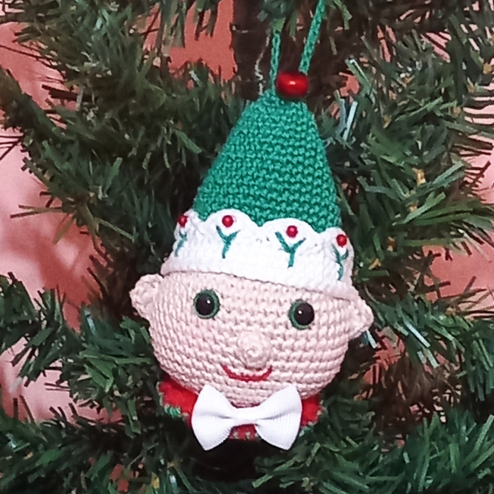 Amigurumi pallina di Natale a forma di Elfo ad uncinetto 9x13 cm - 70NT