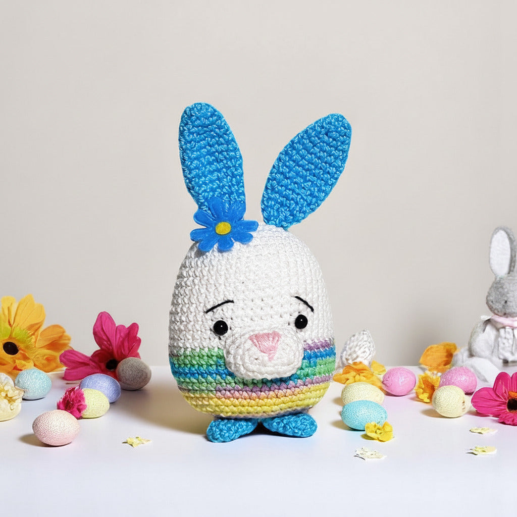 Amigurumi Coniglio con orecchie turchesi ad uncinetto 9x14 cm