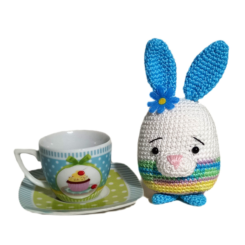 Amigurumi Coniglio con orecchie turchesi ad uncinetto 9x14 cm