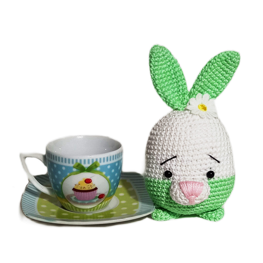 Amigurumi Coniglio con orecchie verdi ad uncinetto 9x14 cm