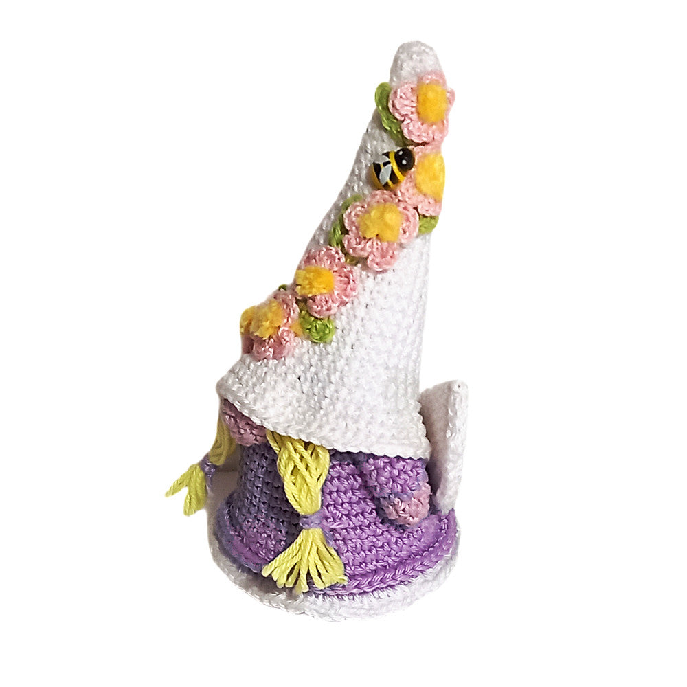 Amigurumi Gnometta Angelo lilla ad uncinetto 10x15 cm