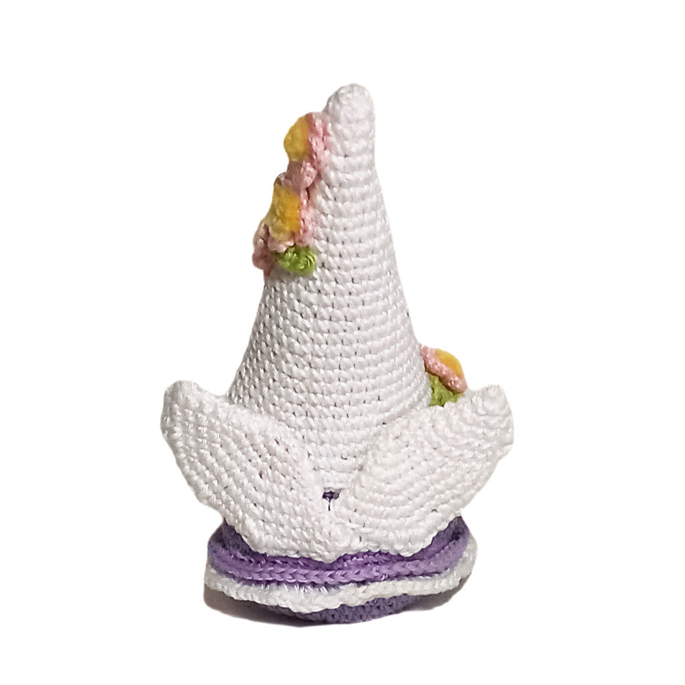 Amigurumi Gnometta Angelo lilla ad uncinetto 10x15 cm