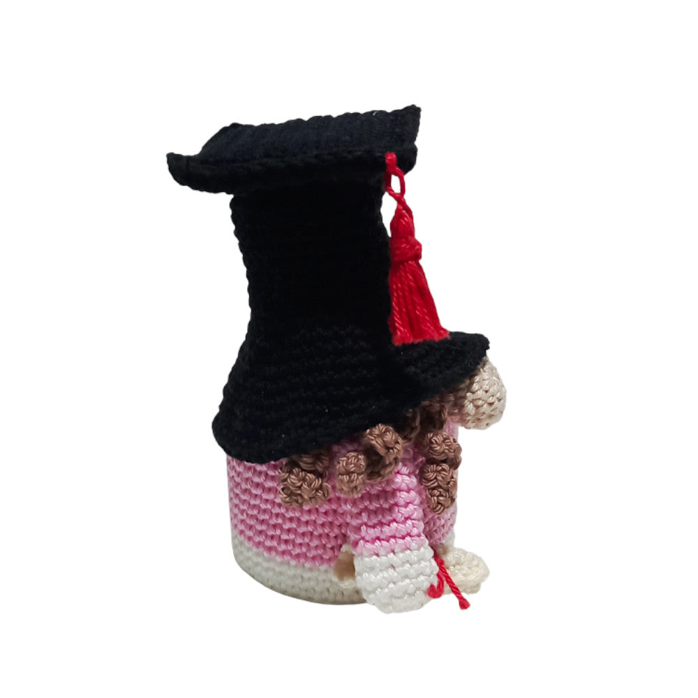 Amigurumi Gnometta Laureata rosa con tocco ad uncinetto 11 cm