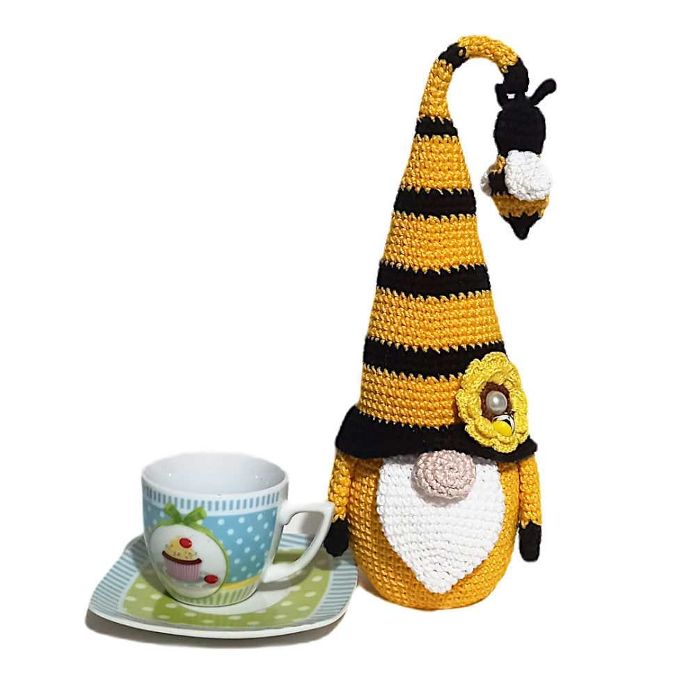 Amigurumi Gnomo Ape con girasole ad uncinetto 10x23 cm