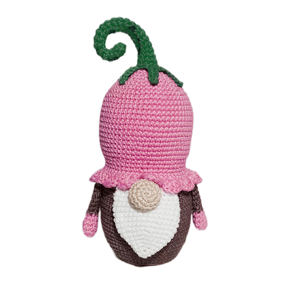 Amigurumi Gnomo Fiore con cappello rosa ad uncinetto 11x18 cm