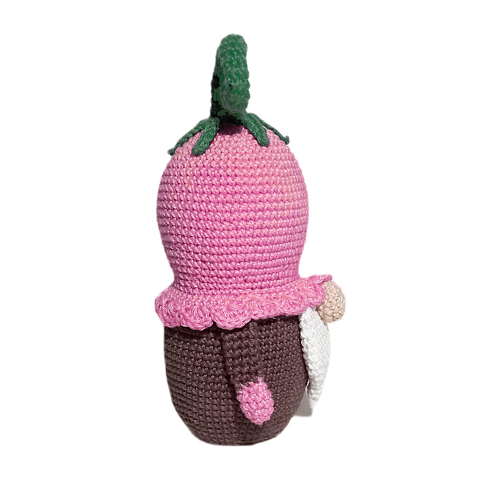 Amigurumi Gnomo Fiore con cappello rosa ad uncinetto 11x18 cm