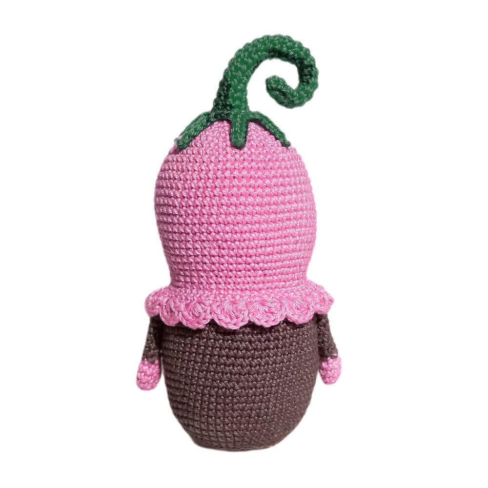 Amigurumi Gnomo Fiore con cappello rosa ad uncinetto 11x18 cm