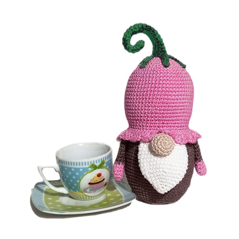 Amigurumi Gnomo Fiore con cappello rosa ad uncinetto 11x18 cm