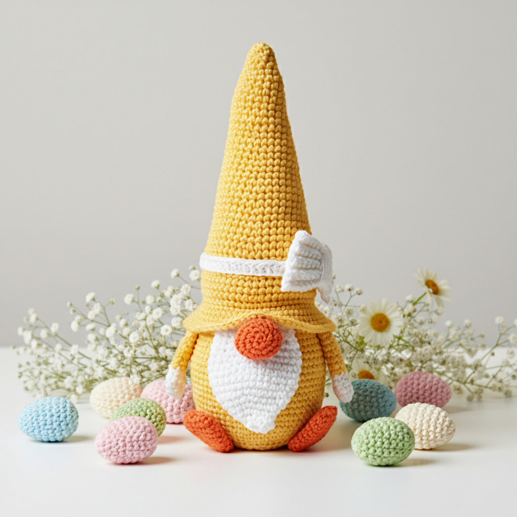 Amigurumi Gnomo Papero con fiocco ad uncinetto 11x22 cm