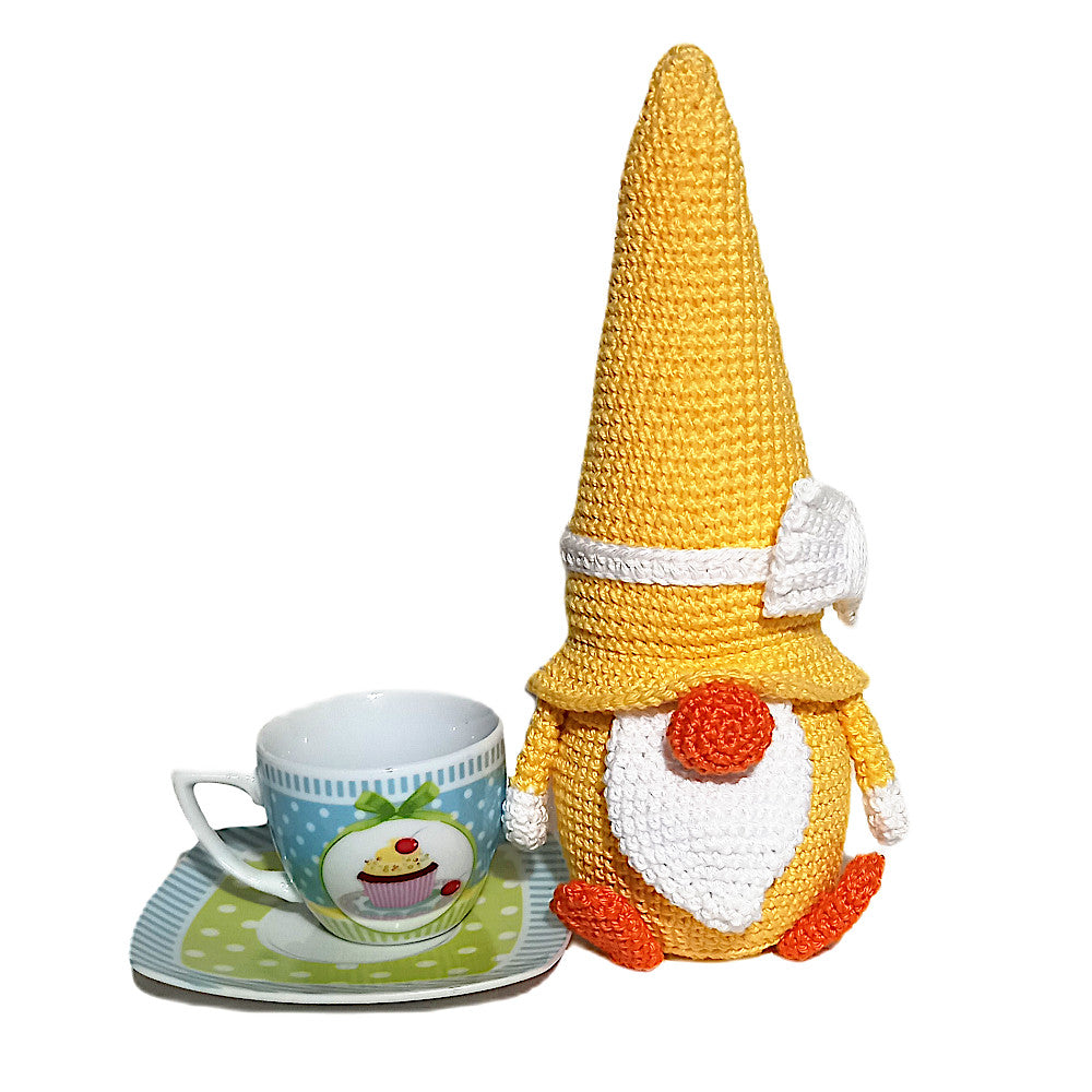 Amigurumi Gnomo Papero con fiocco ad uncinetto 11x22 cm