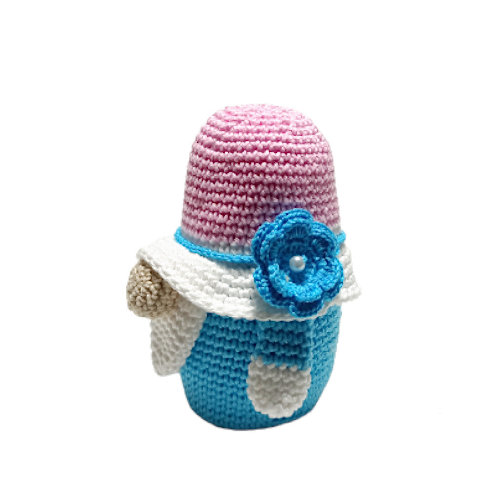 Amigurumi Gnomo turchese e rosa con fiore ad uncinetto 14 cm