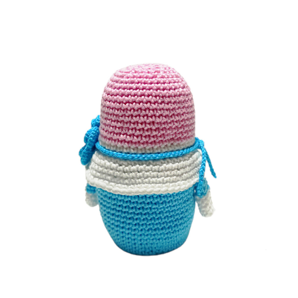 Amigurumi Gnomo turchese e rosa con fiore ad uncinetto 14 cm