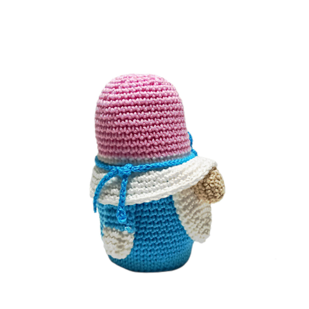 Amigurumi Gnomo turchese e rosa con fiore ad uncinetto 14 cm