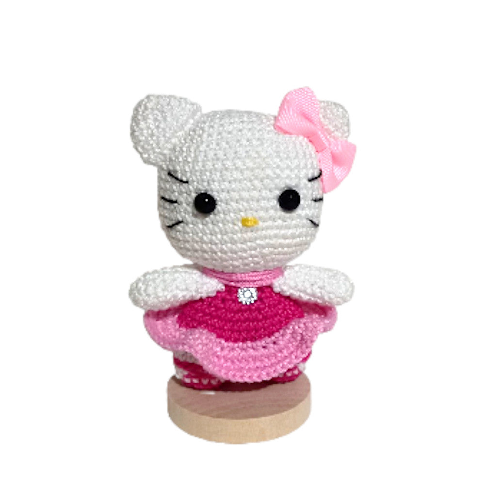 Amigurumi Hello Kitty Ballerina con vestito rosa ad uncinetto 11 cm