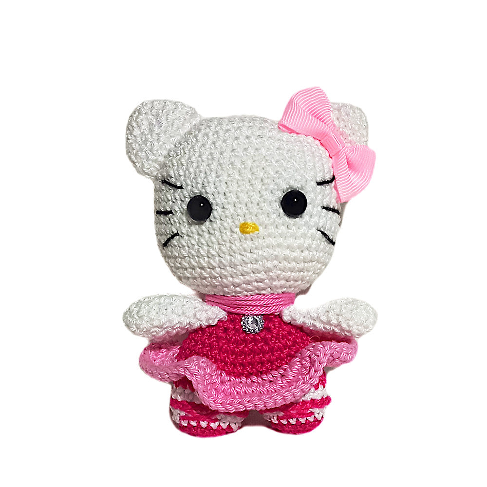 Amigurumi Hello Kitty Ballerina con vestito rosa ad uncinetto 11 cm