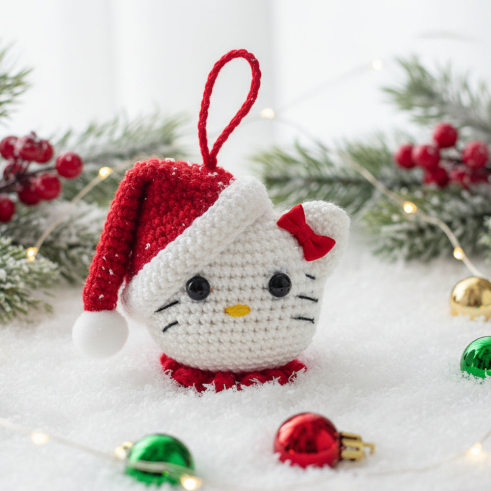 Amigurumi Palla di Natale Hello Kitty rossa ad uncinetto 9 cm