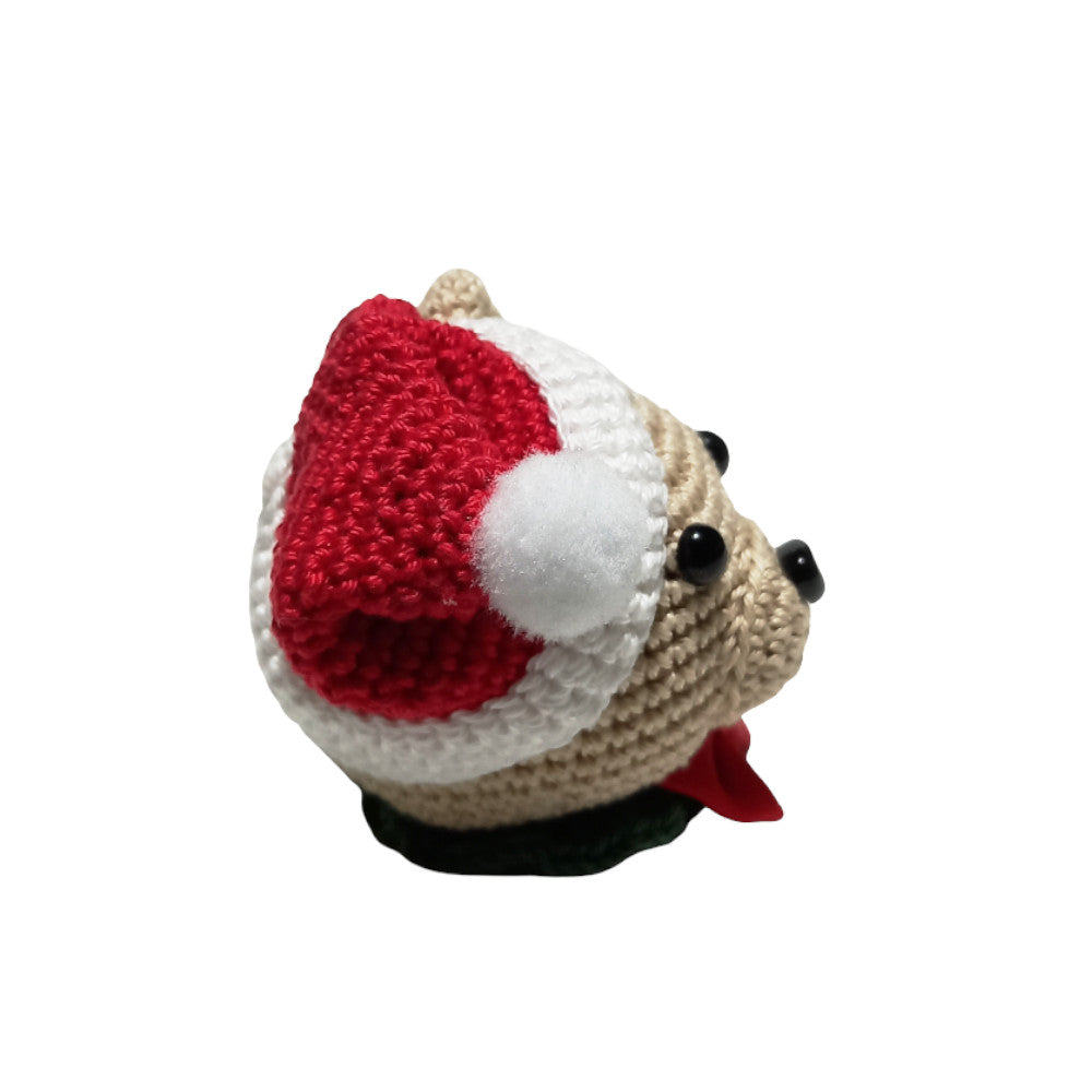 Amigurumi Palla di Natale Orsetto beige ad uncinetto 9x11 cm