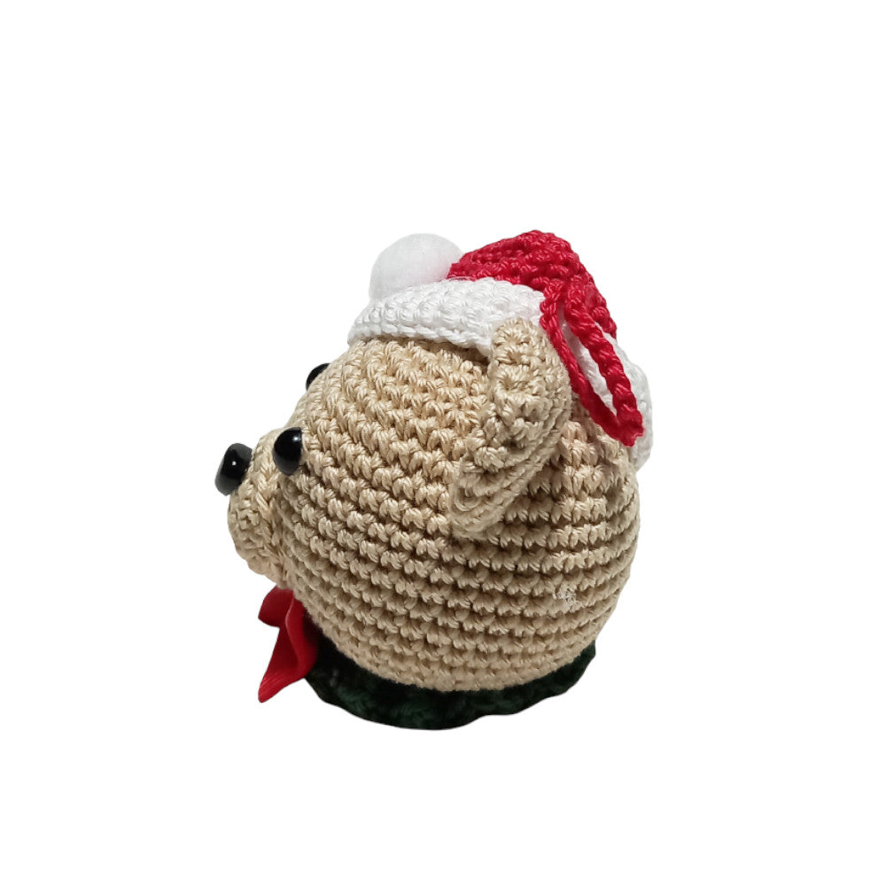 Amigurumi Palla di Natale Orsetto beige ad uncinetto 9x11 cm