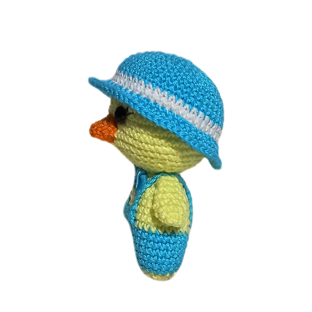 Amigurumi Pulcino con salopette Turchese ad uncinetto 10 cm