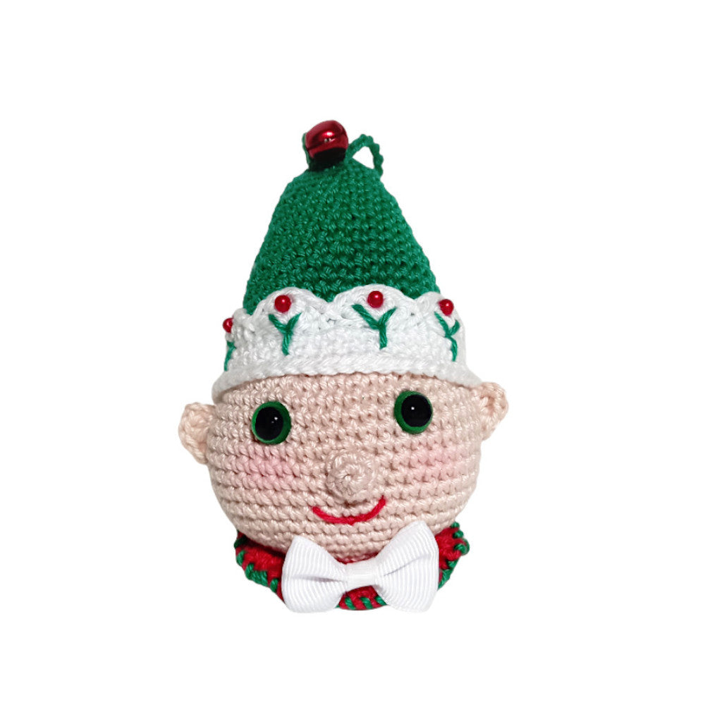 Amigurumi pallina di Natale a forma di Elfo ad uncinetto 9x13 cm