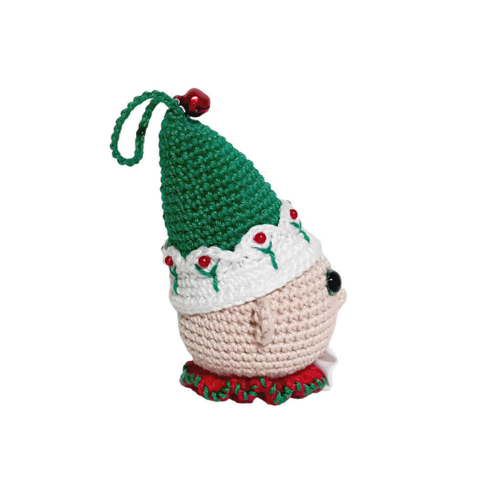 Amigurumi pallina di Natale a forma di Elfo ad uncinetto 9x13 cm