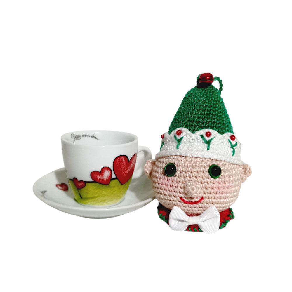 Amigurumi pallina di Natale a forma di Elfo ad uncinetto 9x13 cm