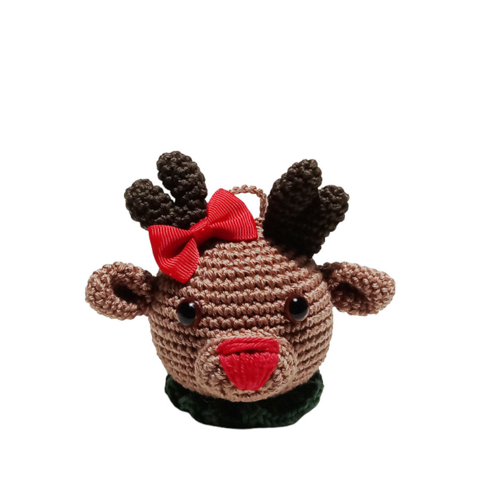 Amigurumi pallina di Natale a forma di renna ad uncinetto 12x11 cm