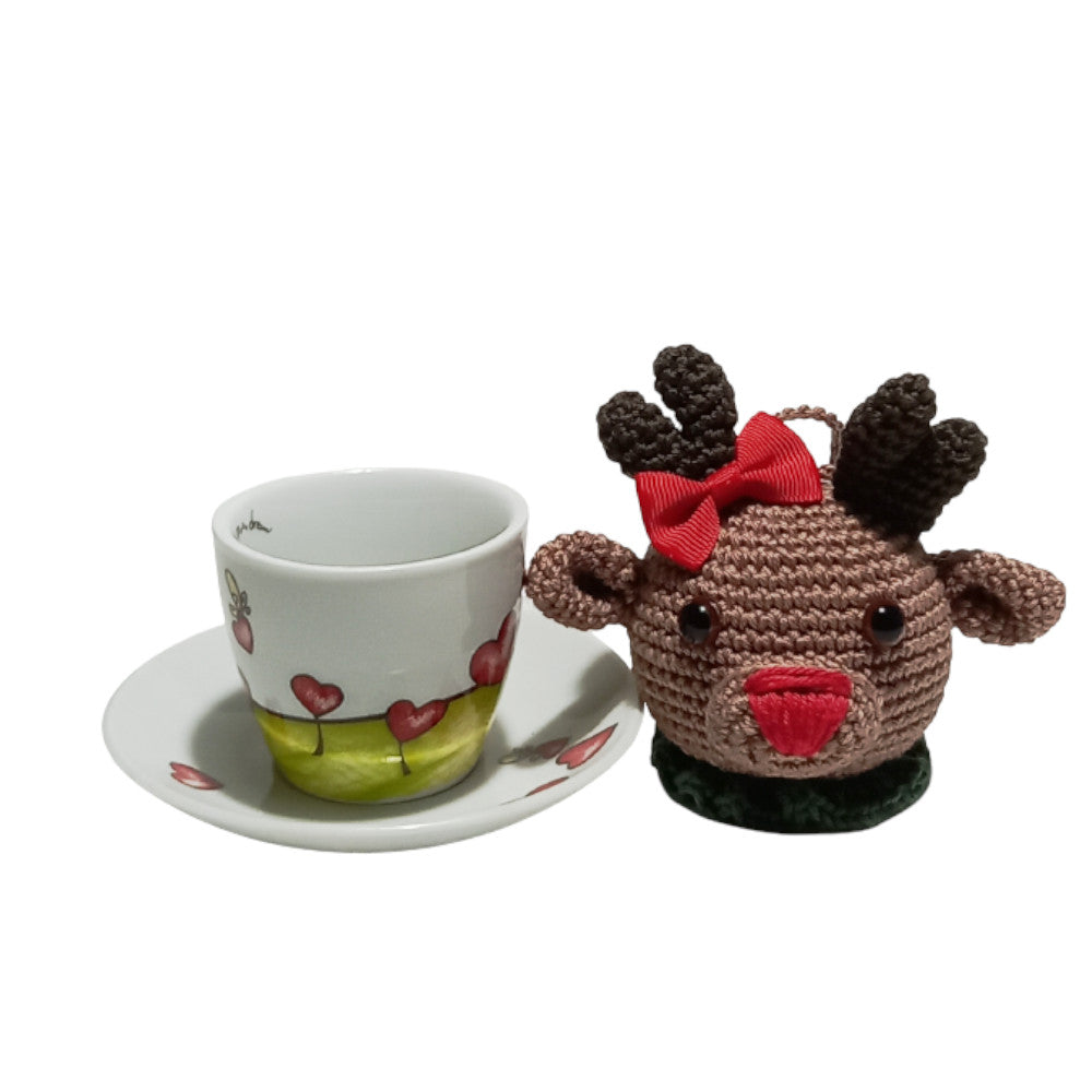 Amigurumi pallina di Natale a forma di renna ad uncinetto 12x11 cm