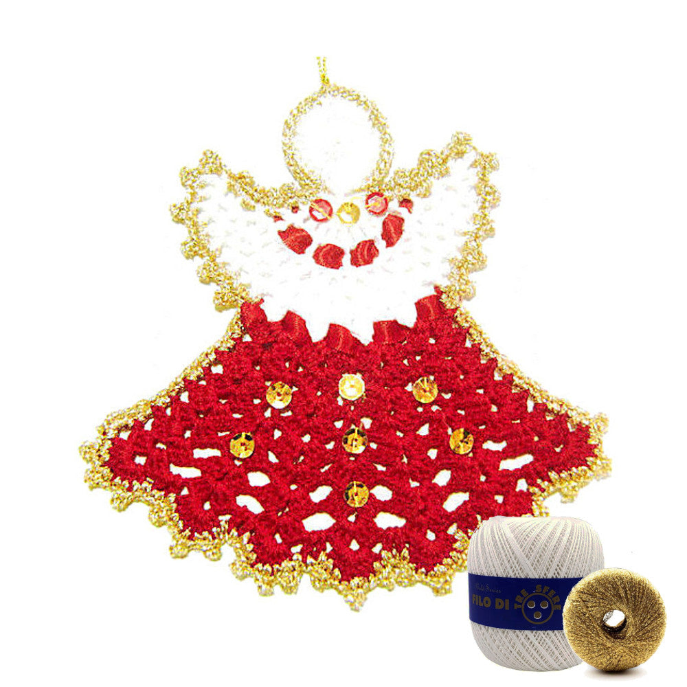 Angelo di Natale bianco e oro ad uncinetto 14x14 cm