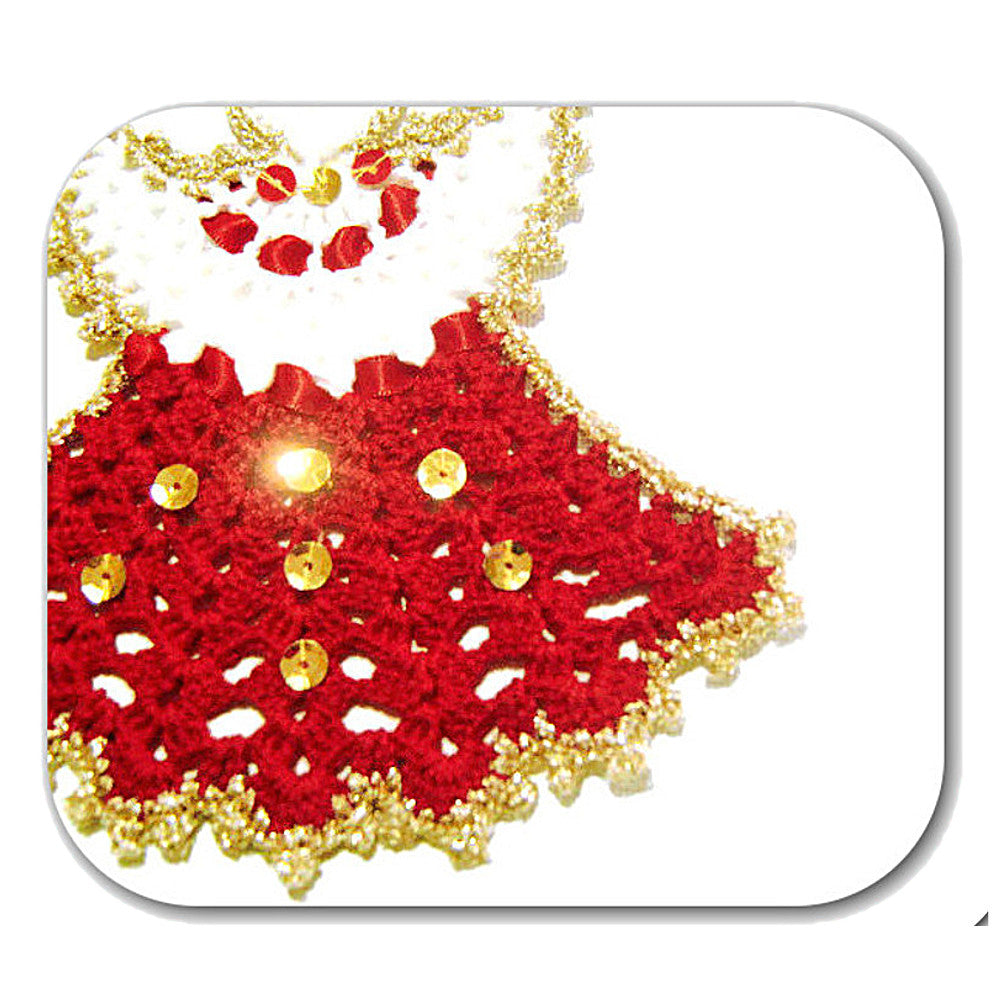 Angelo di Natale rosso e oro ad uncinetto 14x14 cm