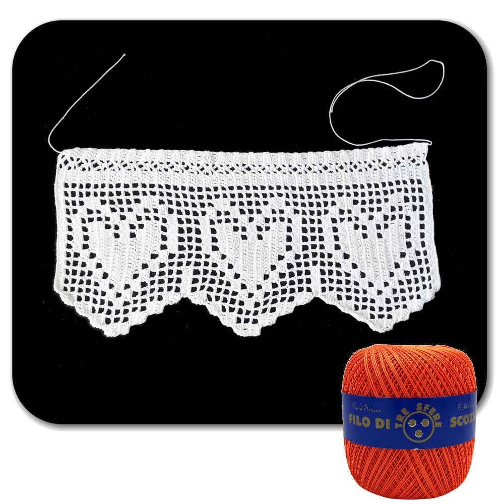Bordo filet arancione con cuori ad uncinetto 12 cm x 50 cm
