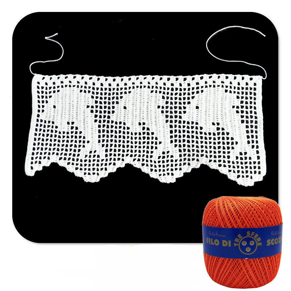 Bordo filet arancione con delfini ad uncinetto 12.5 cm x 60 cm