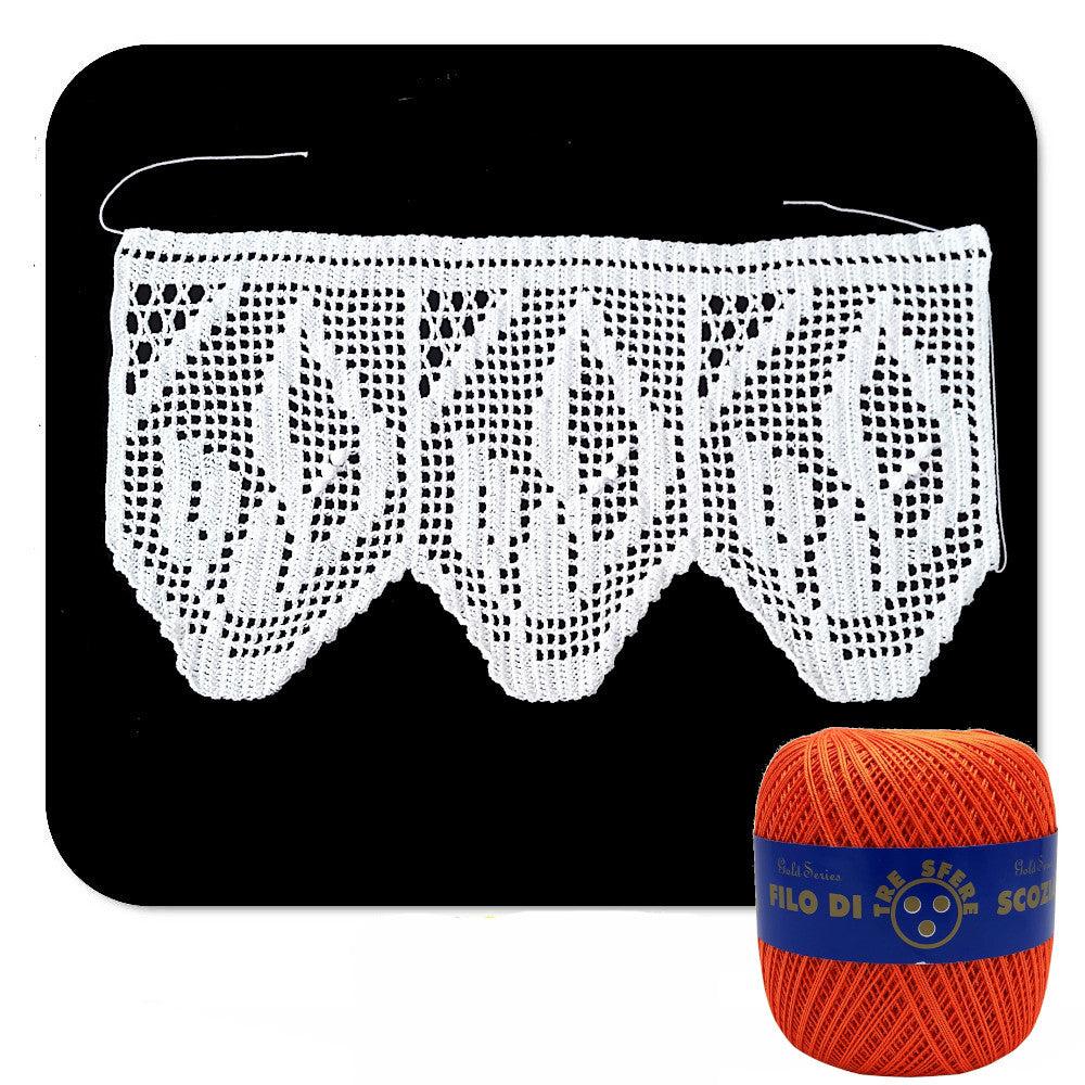 Bordo filet arancione con fiori ad uncinetto 17 cm x 55 cm