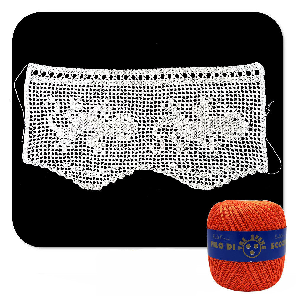 Bordo filet arancione con gechi ad uncinetto 17 cm x 60 cm