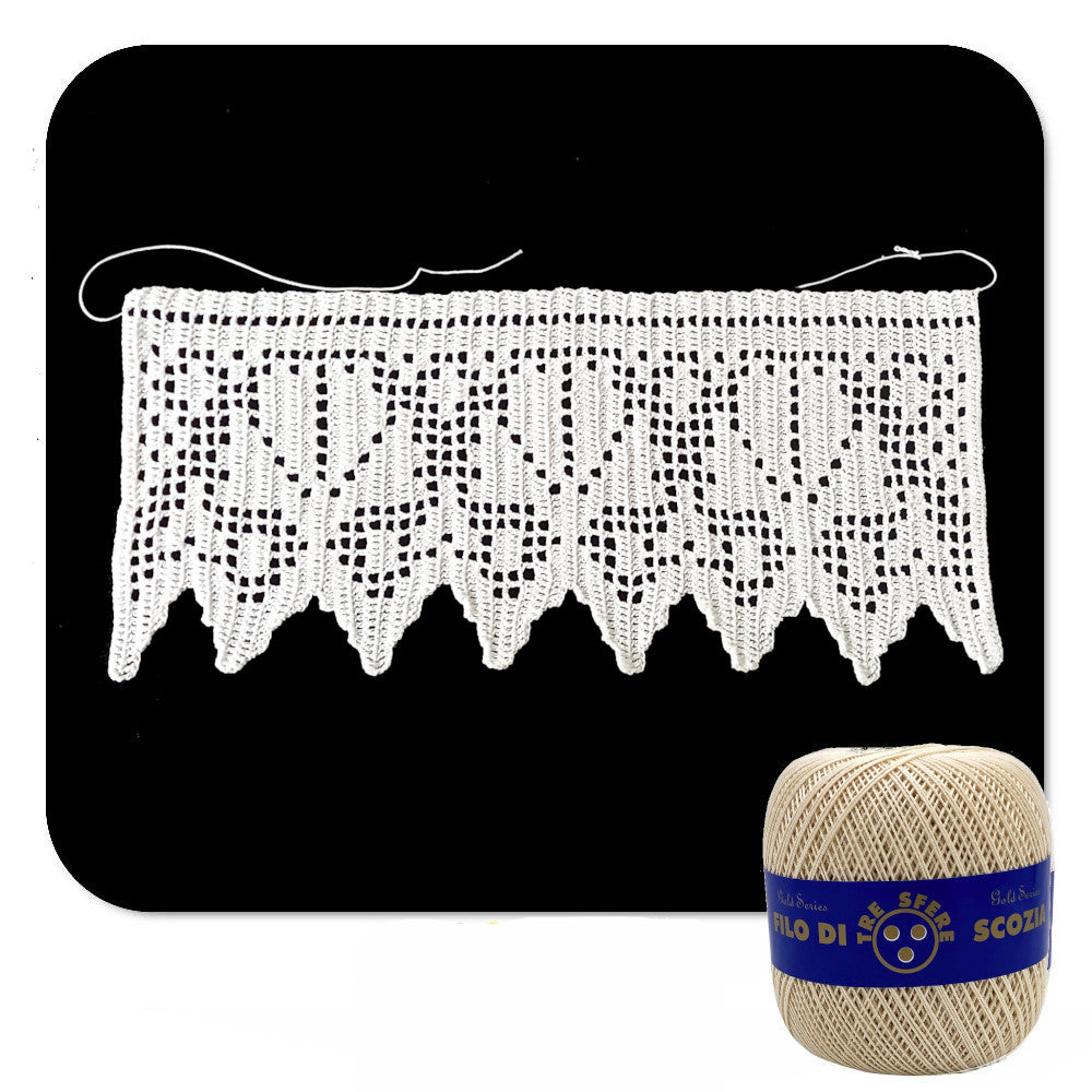 Bordo filet beige con conchiglie ad uncinetto 13 cm x 50 cm