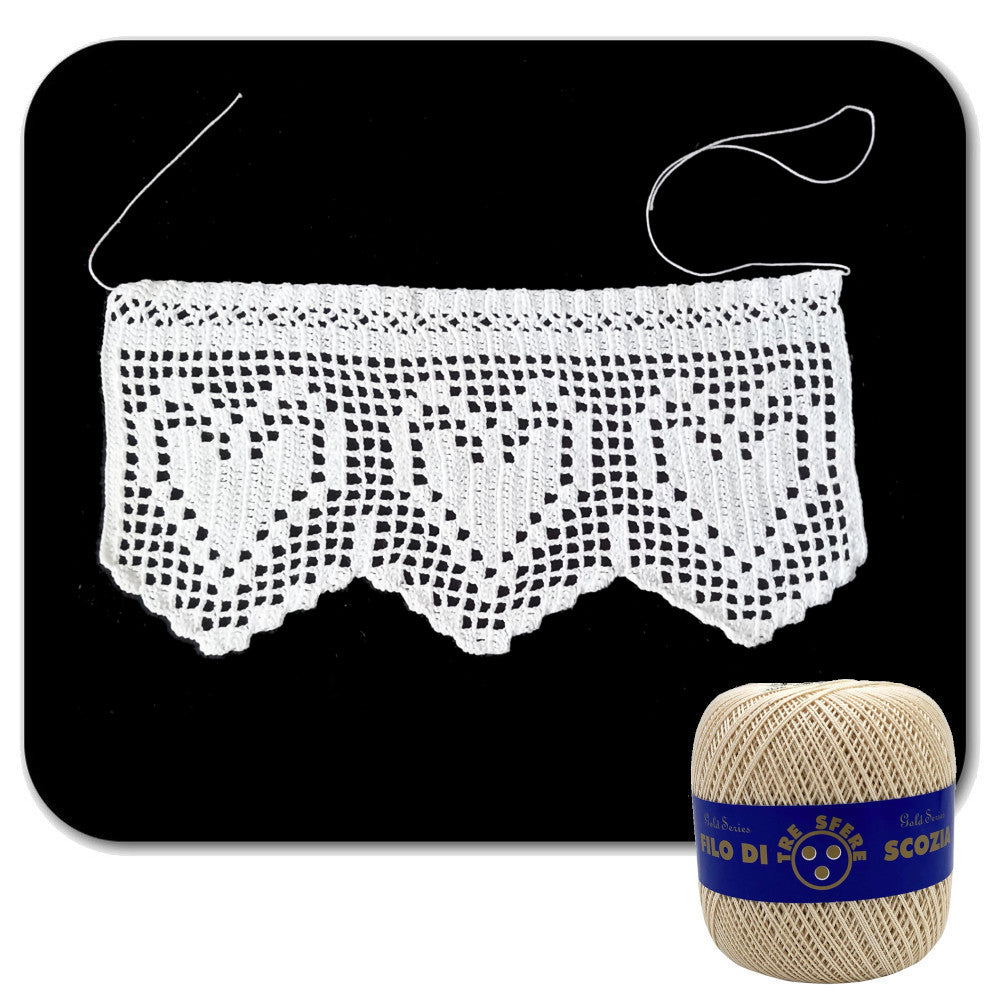 Bordo filet beige con cuori ad uncinetto 12 cm x 50 cm