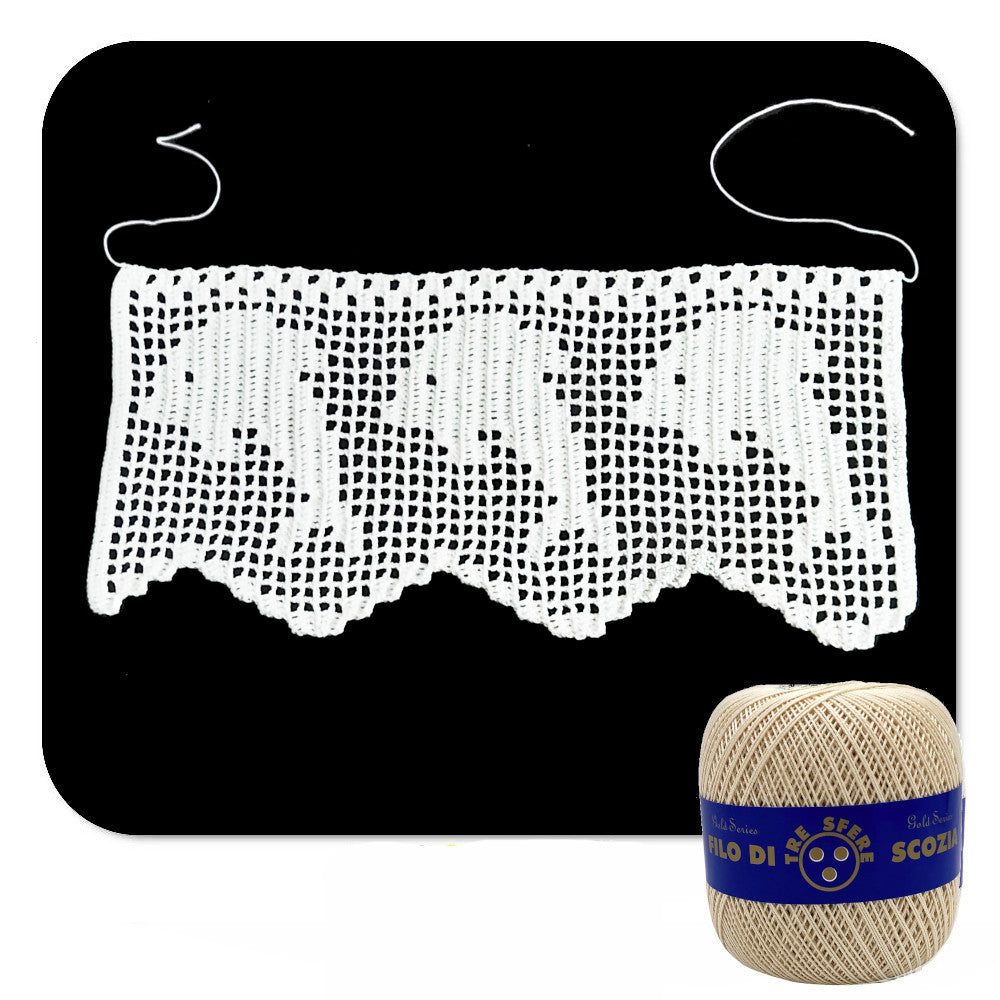 Bordo filet beige con delfini ad uncinetto 12.5 cm x 60 cm