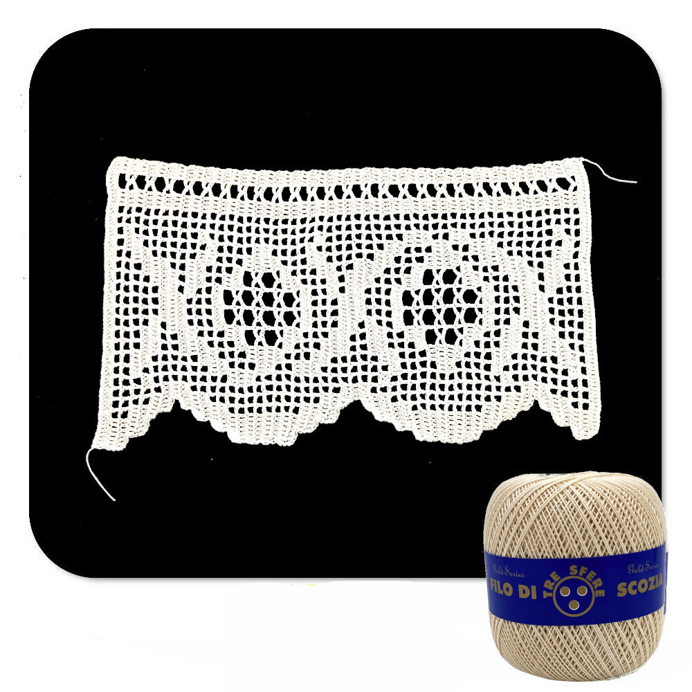 Bordo filet beige con disegno ad uncinetto 14 cm x 50 cm