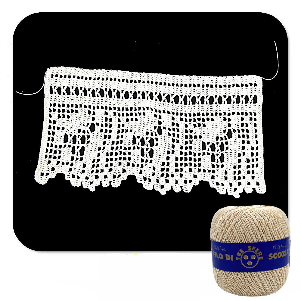 Bordo filet beige con fiori ad uncinetto 13 cm x 50 cm