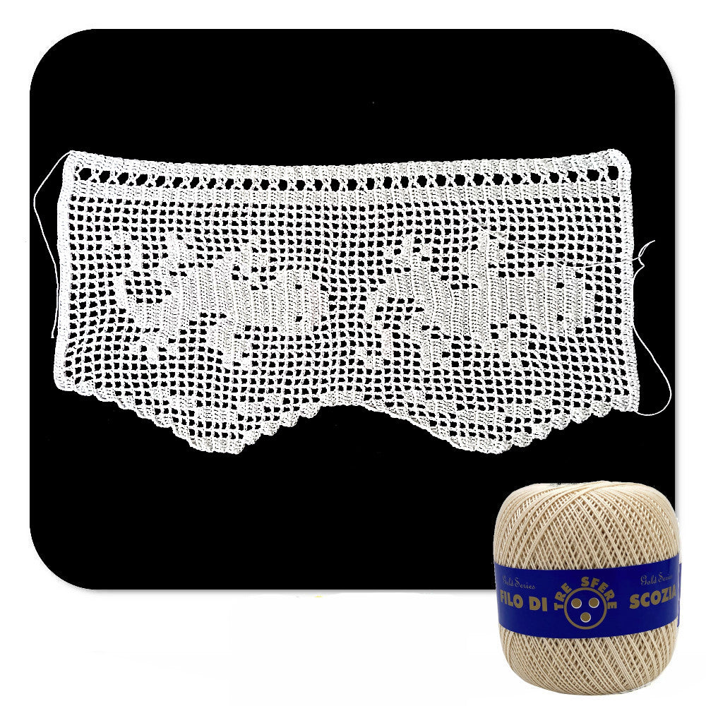 Bordo filet beige con gechi ad uncinetto 17 cm x 60 cm