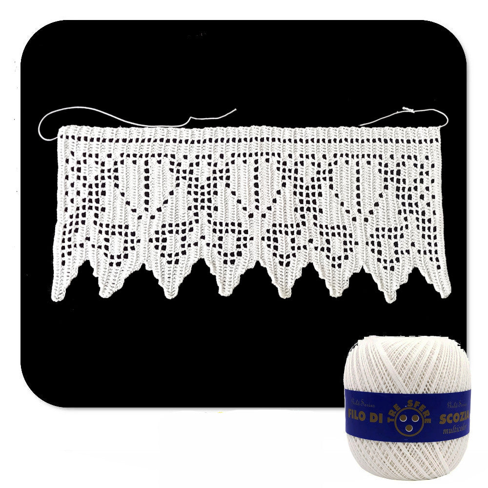 Bordo filet bianco con conchiglie ad uncinetto 13 cm x 50 cm