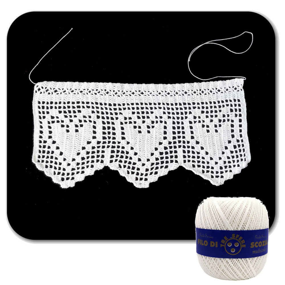 Bordo filet bianco con cuori ad uncinetto 12 cm x 50 cm